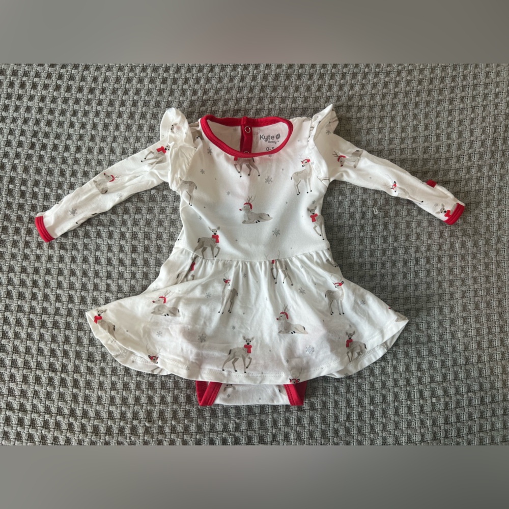 Kyte BABY Twirl Bodysuit Dress winter reindeer
